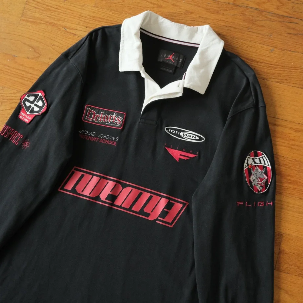 Jordan Flight Rugby Shirt Mens Black Graphic Streetwear Large HF9323-010